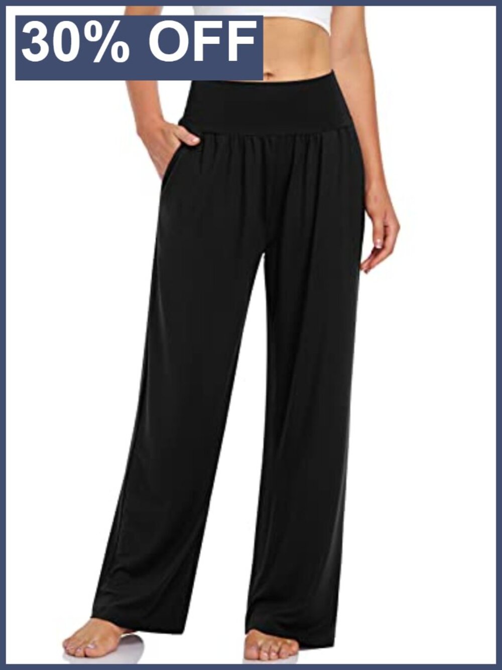 Wide Leg High Waisted Lounge Pants with Pockets Stretch Pull On